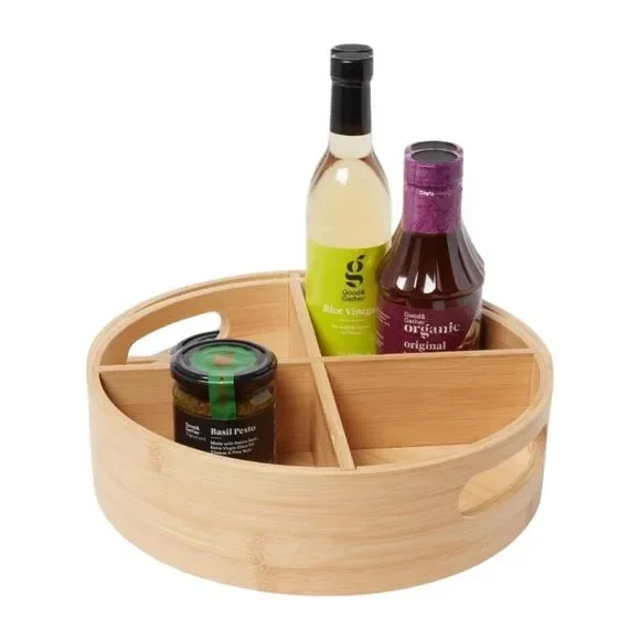 Brightroom Bamboo 4 Compartment Lazy Susan Turntable with Dividers - Picture 4 of 6